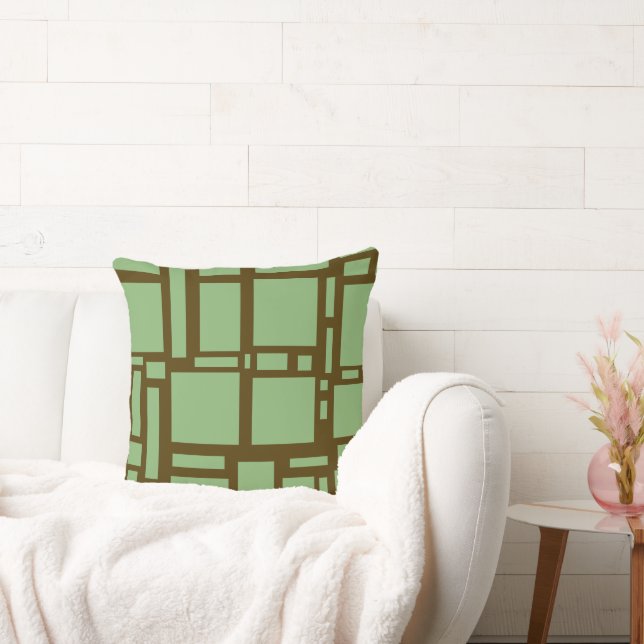 Coussin Carré formes art moderne vert brun (Canapé)