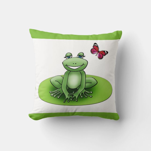 Coussin carré "Froggy la grenouille", vert pomme (Recto)