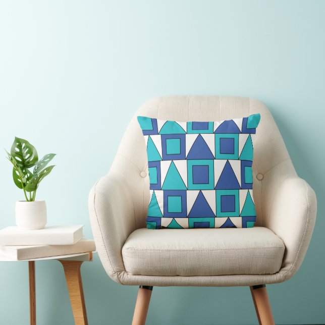 Coussin Carré géométrique bleu sarcelle Triangle  (Chaise)