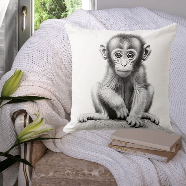 Coussin carré jetable bébé singe noir et blanc (Créateur téléchargé)