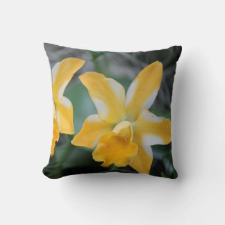Coussin carré jeté Orchidée jaune et blanche