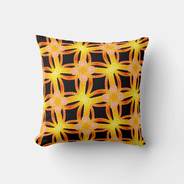 Coussin carré Jimette Design jaune orange et noir (Recto)