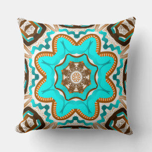Coussin carré Jimette Design turquoise brun blanc
