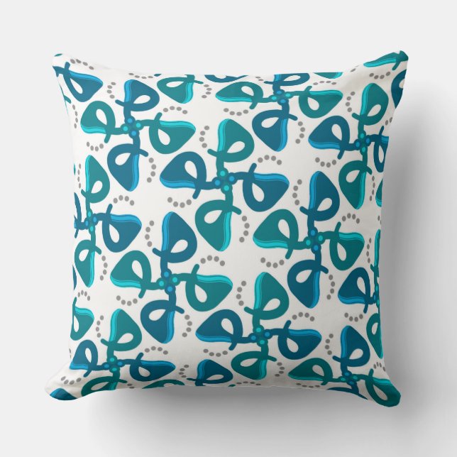 Coussin carré Jimette Design turquoise et blanc (Recto)
