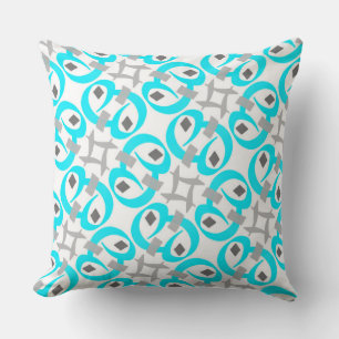 Coussin carré Jimette Design turquoise gris blanc