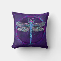 Coussin carré libellule aux tons de bijoux rêveurs