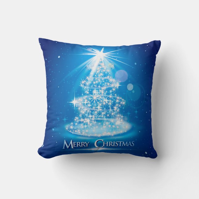 Coussin Carré magique de l'Arbre de Noël bleu étincelant (Recto)