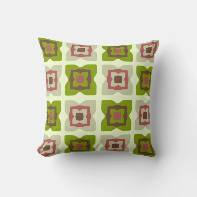 Coussin Carré moderne du milieu du siècle Vert Motif (Recto)