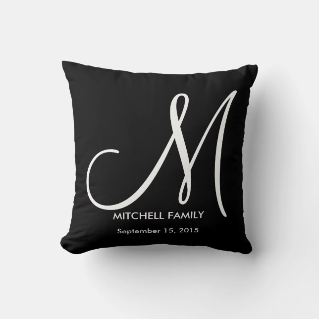 Coussin Carré noir et blanc de mariage de famille de (Recto)