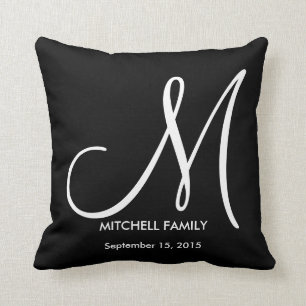 Coussin Carré noir et blanc de mariage de famille de