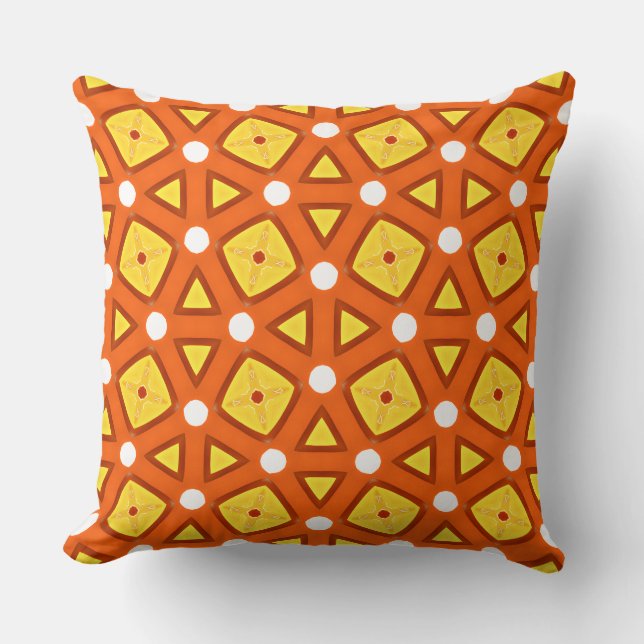 Coussin Carré orange & motif rétro naïf en triangle (Recto)