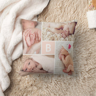 Coussin Carré rose grille prénom de bébé fille Monogramme