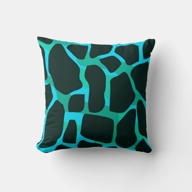Coussin carré Turquoise Bleu Vert noir animal vach (Recto)