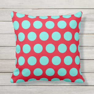 Coussin Carré turquoise et rouge de pois