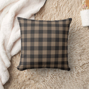 Coussin Carré Vichy Buffle Noir Marron Rustique Campagne