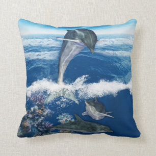 Coussin Carreau 16" de polyester d'art de dauphin x 16"