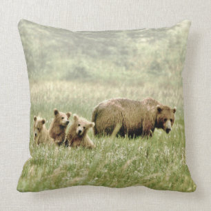 Coussin Carreau 20" x 20" avec l'ours gris et l'petit