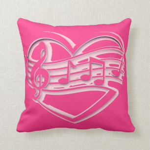 Coussin Carreau à la mode de rose de coeur de musique