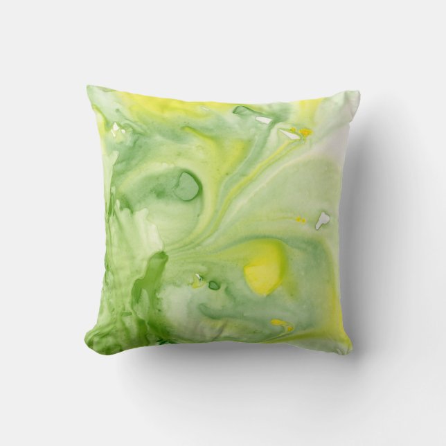 Coussin Carreau abstrait d'aquarelle de grands verts (Recto)
