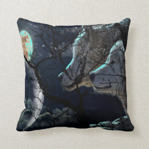 Coussin Carreau abstrait de loup de lueur de nuit d'arbre