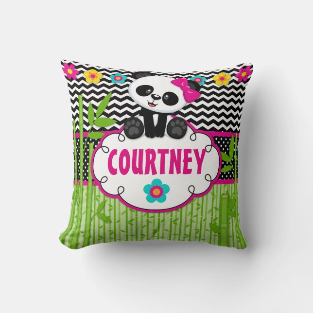 Coussin Carreau animal de monogramme d'ours panda (Recto)