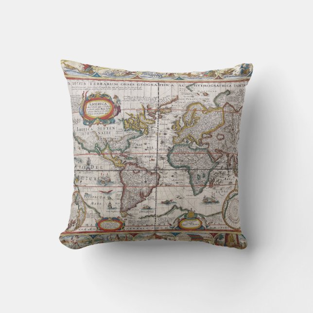 Coussin Carreau antique de carte du monde (Recto)