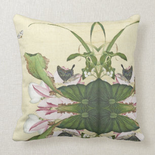 Coussin Carreau asiatique de collage de papillon de fleurs