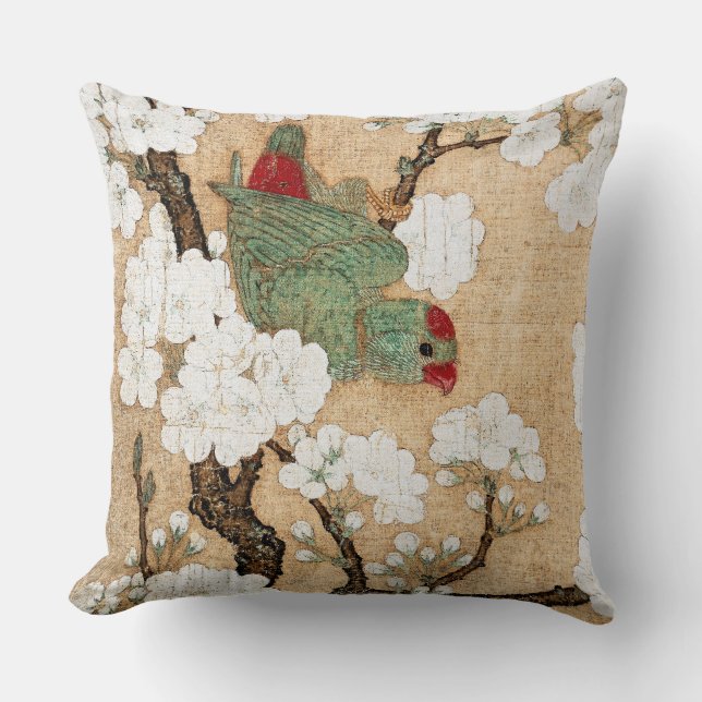 Coussin Carreau asiatique de fleurs de fleur d'oiseau de (Recto)