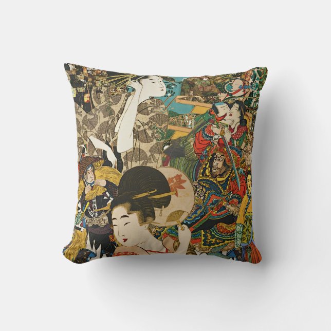 Coussin Carreau asiatique vintage de collage (Recto)