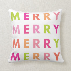 Coussin Carreau au néon moderne de vacances de Joyeux No