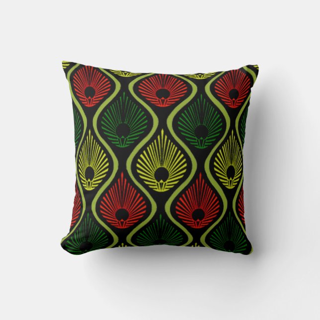 Coussin Carreau avec la conception de paon d'art déco (Recto)