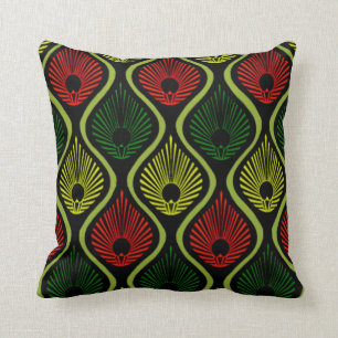 Coussin Carreau avec la conception de paon d'art déco
