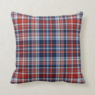 Coussin Carreau blanc et bleu rouge de plaid