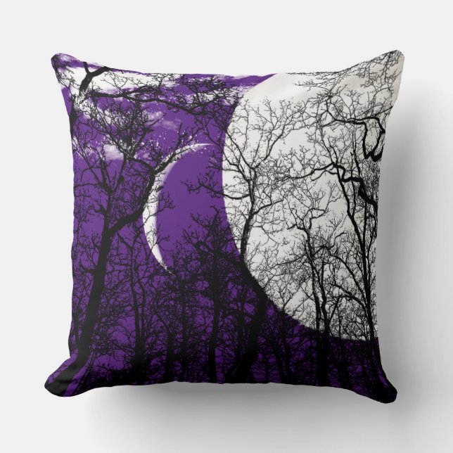 Coussin Carreau blanc noir pourpre d'arbre abstrait de (Recto)