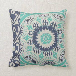 Coussin Carreau bleu Batik III