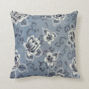Coussin Carreau bleu colonial du motif de fleur