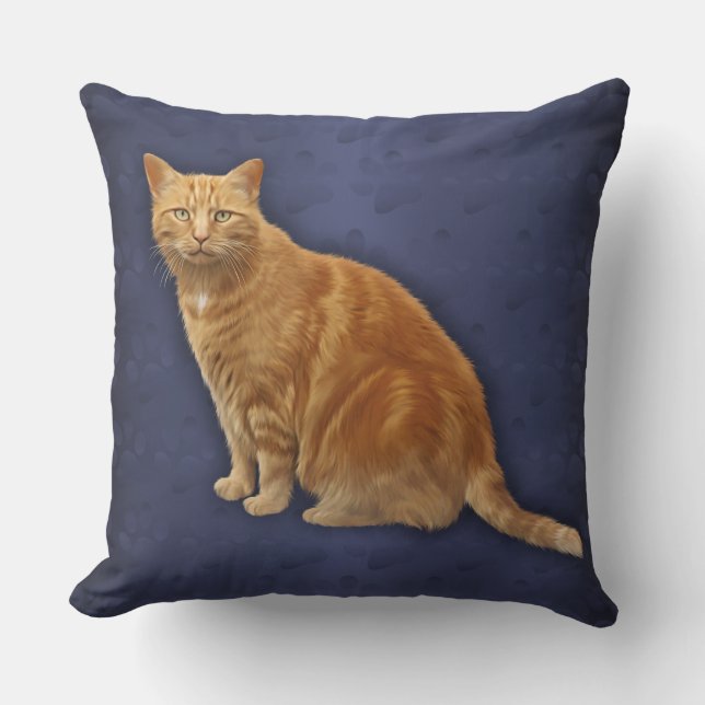 Coussin Carreau bleu de concepteur de chat de gingembre (Recto)