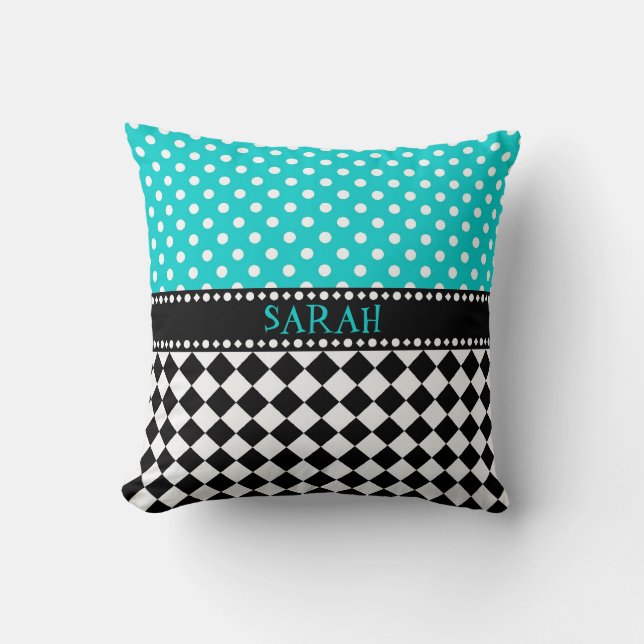 Coussin Carreau bleu de damier de point (Recto)