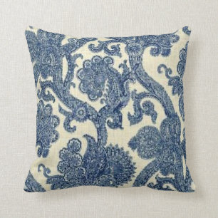 Coussin Carreau bleu de MoJo de bleuet vintage de Paisley
