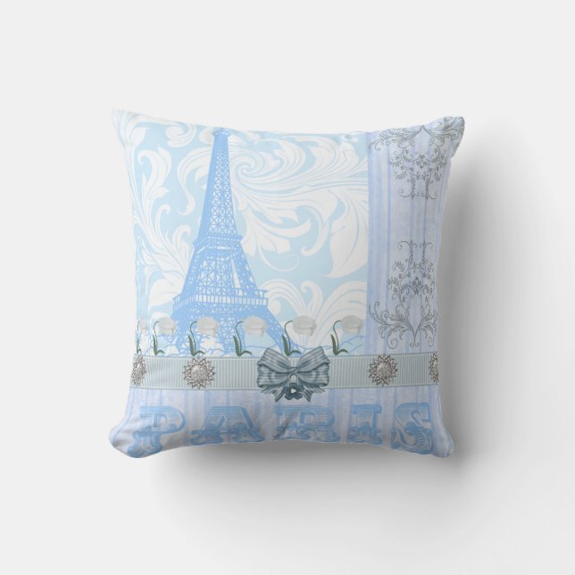Coussin Carreau bleu en pastel de Paris (Recto)