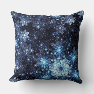Coussin Carreau bleu hivernal de motif de flocon de neige