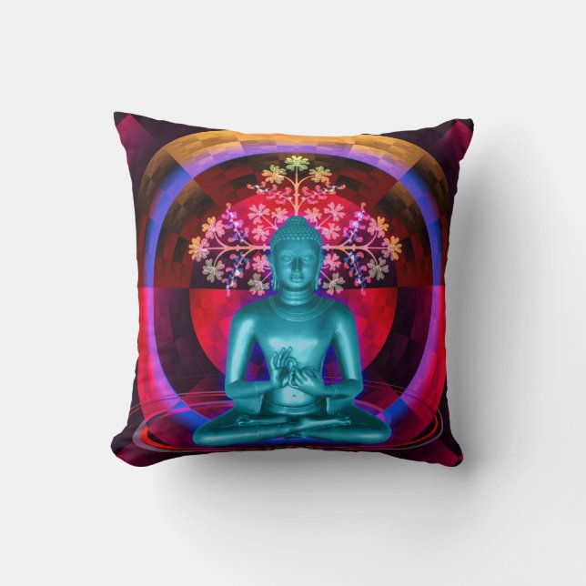 Coussin Carreau bleu méditant de Bouddha (Recto)