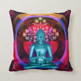 Coussin Carreau bleu méditant de Bouddha