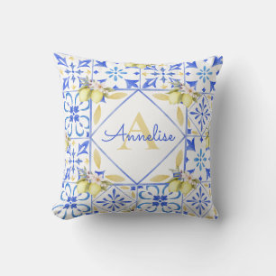 Coussin Carreau bleu motif de citron de campagne française