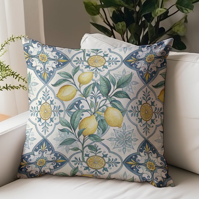 Coussin Carreau bleu motif français de citron de campagne (Créateur téléchargé)