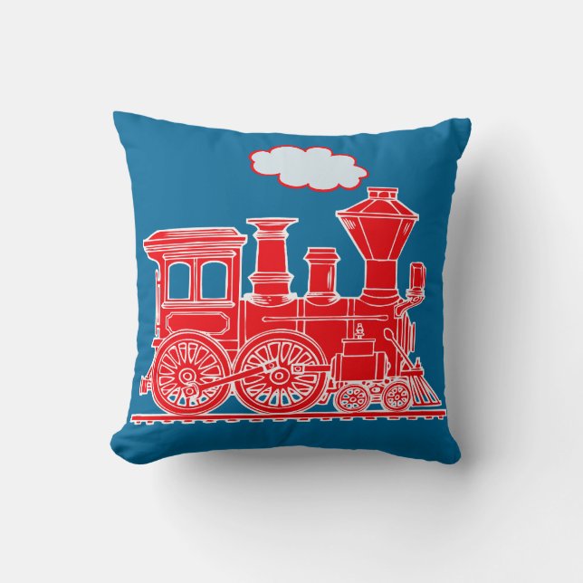 Coussin Carreau bleu rouge lumineux de fou de train de (Recto)