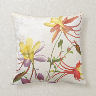 Coussin Carreau botanique floral de fleurs de Columbine