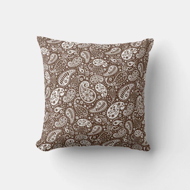 Coussin Carreau Brown et blanc de Paisley (Recto)
