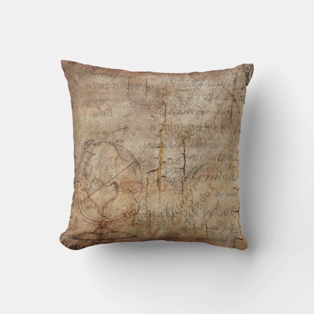 Coussin Carreau Brown rustique affligé par globe antique (Recto)
