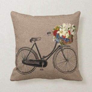 Coussin Carreau brun de fleur de bicyclette de tweed